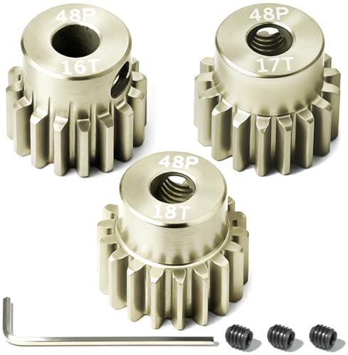 3PCS 48P Pinion Gear Set 7075 Aluminum Alloy 3.175mm Shaft 16T 17T 18T with Screws & Hex for 1/10 RC Arrma Traxxas HPI Sakura Losi Axial SCX10 Tamiya Monster Truck Buggy Motor Gears Upgrade - size: 16 17 18T