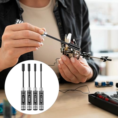 4pcs Premium RC Hex Nut Drivers Socket Set (4.0/5.5/7.0/8.0) mm | Durable Steel Hex Nut Socket Screwdrivers for Quick Precise RC Tool Kit with Replaceable Tips for RC Hobby Car Truck Airplane