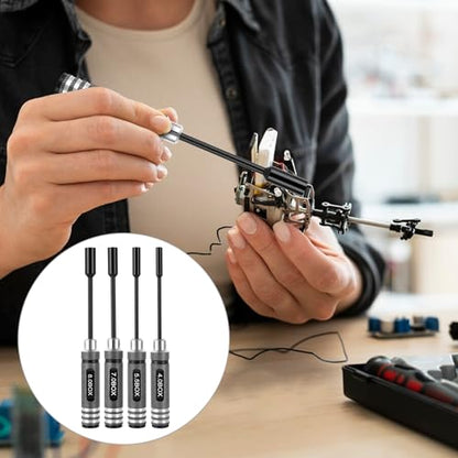 4pcs Premium RC Hex Nut Drivers Socket Set (4.0/5.5/7.0/8.0) mm | Durable Steel Hex Nut Socket Screwdrivers for Quick Precise RC Tool Kit with Replaceable Tips for RC Hobby Car Truck Airplane