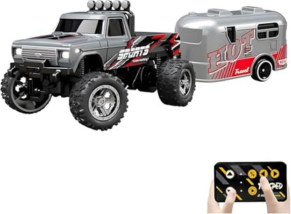 Atlodas Mini Rc Truck, Mini RC Monster Truck, 1:64 Scale Monster Truck Remote Control Car with Lights, 2.4Ghz Remote Control, Speed/Steering Adjustable (Grey) - color: Grey