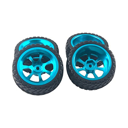 Metal 12mm Hex Hub Wheel Rims & 2.55'' Rubber Tires with 30mm Extension Hex Hub Adapter Compatible with Wltoys 144001 A959 A959-B 124019 124018 1/18 1/14 RC Car (Blue)