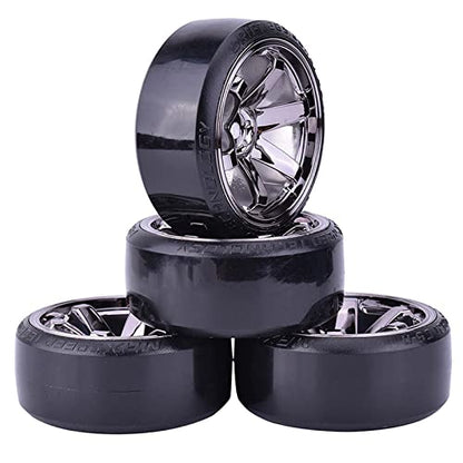 RC Plastic Wheel and Tire Set, 63mm Hard Tyres for 1/10 Drift Car HSP Tamiya HPI Kyosho On-Road Drifting Car (Gray) - color: Gray