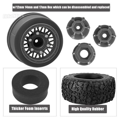 12mm/14mm/17mm Hex RC Truck Tires for Slash 2WD 4×4,Arrm a Senton,Axia1,Rc 4wd,Red cat,RC Short Course Truck Wheels and Tires,Black - color: Black - (12mm/14mm/17mm Hex)