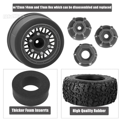 12mm/14mm/17mm Hex RC Truck Tires for Slash 2WD 4×4,Arrm a Senton,Axia1,Rc 4wd,Red cat,RC Short Course Truck Wheels and Tires,Black - color: Black - (12mm/14mm/17mm Hex)