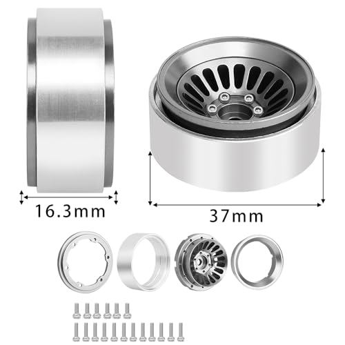 CNC 1.3" Beadlock Wheel Rim for SCX24 1/24 TRX4M Ascent18 1/18 RC Crawler Aluminium Upgrade Part (Gray) - color: Gray