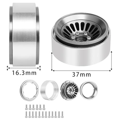 CNC 1.3" Beadlock Wheel Rim for SCX24 1/24 TRX4M Ascent18 1/18 RC Crawler Aluminium Upgrade Part (Gray) - color: Gray