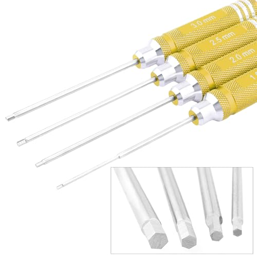 4 Pieces Hex Screw Driver Set 1.5mm 2.0mm 2.5mm 3.0mm Allen Wrench Keys Screwdriver Kit RC Repair Tools for Traxxas RC Car Drone Multi-Axis Helicopter Arrma Axial Losi Redcat Racing (Gold) - color: Gold