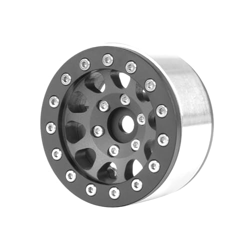 4PCS 1.55 Inch Aluminum Alloy Metal 10Holes Beadlock Wheel Rim Hubs Replacement Accessory for Tamiya AX90069 D90 TF2 CC01 CC02 1/10 RC Crawler Car Upgrade Parts (Black) - color: Black