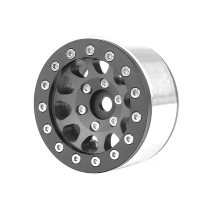 4PCS 1.55 Inch Aluminum Alloy Metal 10Holes Beadlock Wheel Rim Hubs Replacement Accessory for Tamiya AX90069 D90 TF2 CC01 CC02 1/10 RC Crawler Car Upgrade Parts (Black) - color: Black