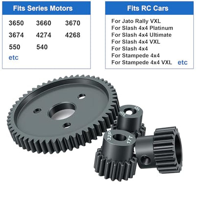 Metal Steel 54T 32P Spur Gear with 15T 17T 19T Pinion Gear Set for Slash 4x4 4WD/2WD/VXL Rally/Stampede 4x4 VXL/Summit/E-REVO/T-Maxx/Rustler 4X4 VXL. Replaces#3956