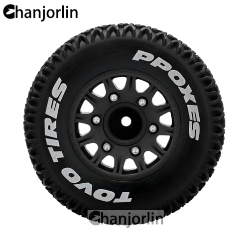 1/10 1/8 RC Short Course Truck Tires OD 112mm and Wheels 12mm 14mm 17mm Hex for 1:8 1:10 Scale Off Road Truck Car Traxxas Slash 2WD 4×4 Axial Losi Redcat Rc4wd Arrma Senton 4PCS (Black) - color: Black