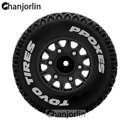 1/10 1/8 RC Short Course Truck Tires OD 112mm and Wheels 12mm 14mm 17mm Hex for 1:8 1:10 Scale Off Road Truck Car Traxxas Slash 2WD 4×4 Axial Losi Redcat Rc4wd Arrma Senton 4PCS (Black) - color: Black