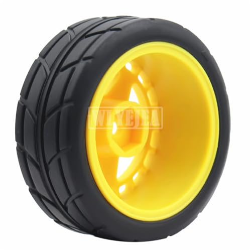 4PCS RC 1/10 On-Road Tires 65mm RC Rubber Tires w/Plastic Wheel Rim 12mm Hex Fit for 1/10 RC On-Road Rally Car HPI Tamiya TT01 TT02 Kyosho Wltoys 144001 - color: Yellow 3