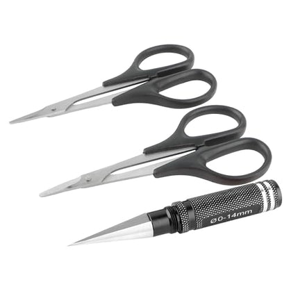 RC Body Reamer 0-14mm Hole Puncher with Sleeve & Curved & Straight Scissors & 8 Pieces Body Clips Set Cars Body Mounting for RC Vehicle Truck Plastic Body Shell Cover Hobby Repair Tools (Black) - color: Black