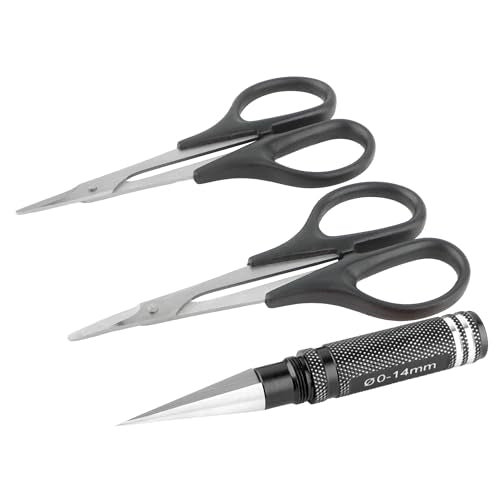 RC Body Reamer 0-14mm Hole Puncher with Sleeve & Curved & Straight Scissors & 8 Pieces Body Clips Set Cars Body Mounting for RC Vehicle Truck Plastic Body Shell Cover Hobby Repair Tools (Black) - color: Black