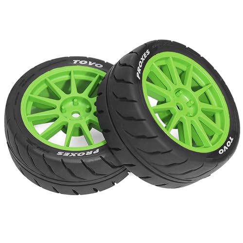 4PCS 1/10 RC Drift Racing Tires and Wheels 12mm Hex OD 2.56'' for 1:10 Scale Touring Street On Road Car Tamiya TT01 TT02 XV01 TA06 A959 PTG2 HPI KYOSHO HSP PTG2 Traxxa (Green) - color: Green