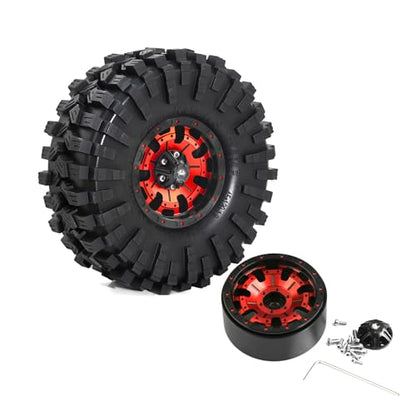 REDSPIDER Aluminum 1.9 Beadlock Wheels and Tires Set（4PCS）1.9 Wheels All Terrain Tires OD 4.72''.for 1/10 Scale Rock Crawler Car Axial SCX10 SCX10 II III 90047 D90 TF2 Tamiya CC01 TRX4 TRX6 (Red) - color: Red