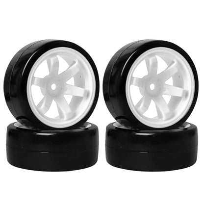 4PCS 1/10 RC Drift Car Tires Smooth Hard Tyre Plastic Wheel Rims Set Replacement for HSP Tamiya HPI Kyosho On-Road Drifting Car(White) - color: White