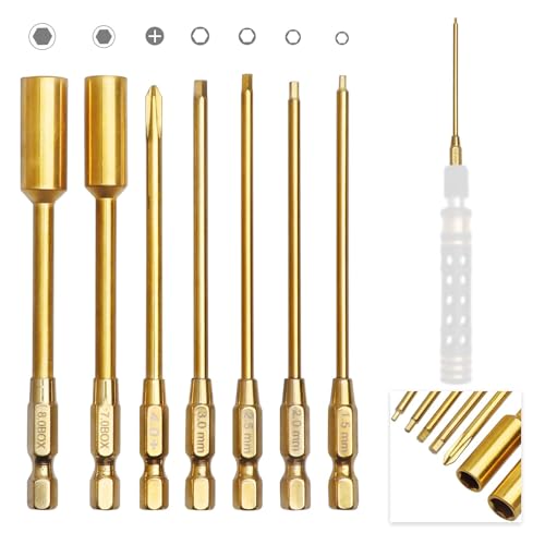 1.5 2.0 2.5 3.0mm Hex Bit Set Allen Wrench Drill Bits Hex Nut Driver 7mm, 8mm & Phillips Screwdriver Bit Compatible with Power Drills Impact Driver Electric Screwgun RC Hobby Tools Kit(7-Pack)