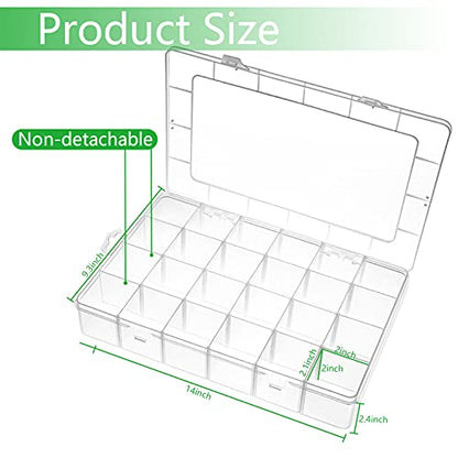 Gbivbe Large 24 Grids Plastic Organizer Box Adjustable Dividers,Clear Storage Box for Jewelry, Art DIY Crafts, Washi Tapes, Beads and Small Parts - color: Clear-1
