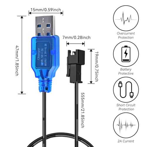 3.7V Lipo Battery Charger - SM-2P Cable RC Toy Remote Control Car Vehicle Rechargeable Li-ion Batteries Chargers USB for Bunch Bubble Gun Stunt Truck Boat 2 Pack