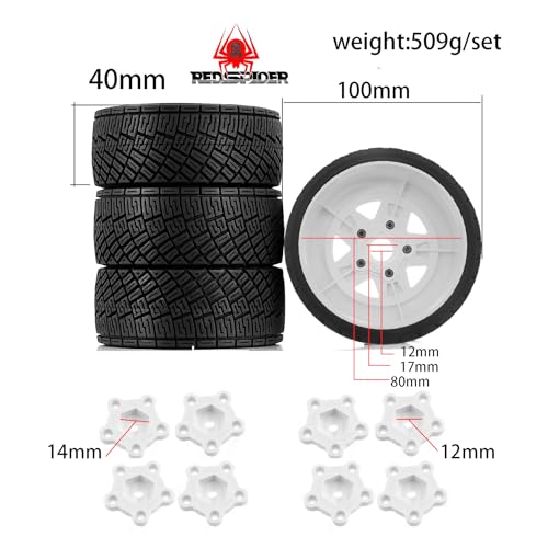 REDSPIDER 1/8 1/10 1/7 RC On Road Tires OD 3.94'' and Rally Racing Wheels 12mm 14mm 17mm Hex for 1:8 1:7 1:10 Street Touring Drift Car ARRMA Typhon 6S Losi Kyosho Tamiya TT02 HPI WR8 HSP 4PCS (Gray) - color: Gray