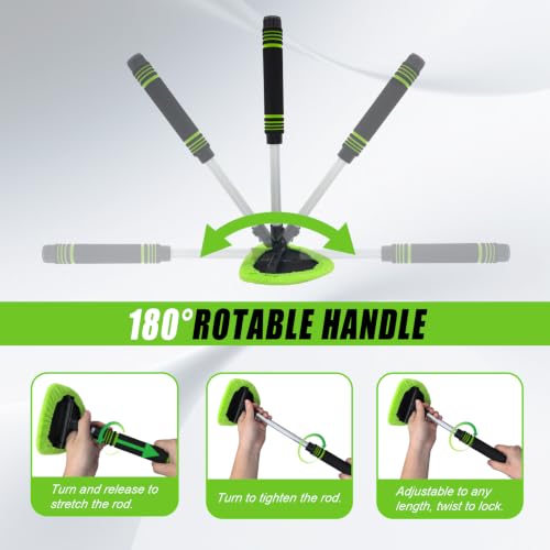 7 PCS Windshield Cleaning Tool, 19" Windshield Cleaner Kit with Extendable Handle, Microfiber Towel Pads, Brush, Empty Spray Bottle for Auto Glass Interior (Green)