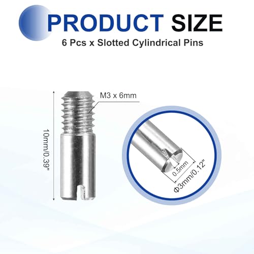 MECCANIXITY 6 Pcs M3 x 10mm Slotted Cylindrical Pins, 304 Stainless Steel Dowel External Thread Locating Parallel Pins Shelf Support Peg Pin for Furniture Installation, DIY Project - size: M3 x 10mm