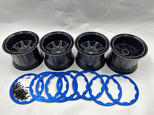 SF 202316 EMOX 3.8" Rims 4 Beadlock Rings Wheels (Black) for 1/8 axial Cross RC EMOX ARRMA KRATON HPI Savage FS Tank HSP 94880 HNR H9901 Mars-X GP EP MT Truck