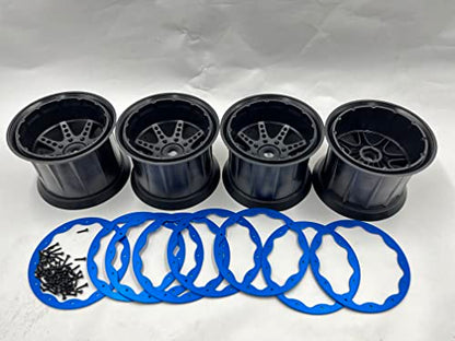 SF 202316 EMOX 3.8" Rims 4 Beadlock Rings Wheels (Black) for 1/8 axial Cross RC EMOX ARRMA KRATON HPI Savage FS Tank HSP 94880 HNR H9901 Mars-X GP EP MT Truck
