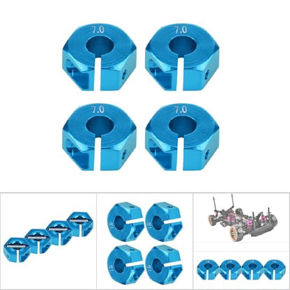 4 Pcs Universal Wheel Hex Hub Adapters,12mm Wheel Hex Mount with Pins and Screws,Wheel Hex Drive Adapters Hub RC Model Vehicle Accessory for RC Spare Part RC Car Upgrade Parts (7.0MM Blue) - size: 7.0MM blue