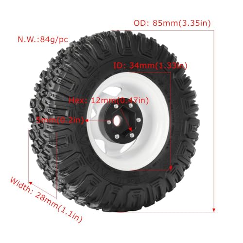 4PCS RC Car 1.55 Inch Tyres Aluminum Alloy Metal Beadlock Wheel Rim and Rubber Tires for 1/10 RC Crawler Car for Axial AX90069 D90 TF2 Tamiya CC01 LC70 MST JIMNY(85mm-5Spoke Black) - color: 85mm-5Spoke Black