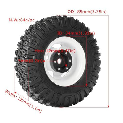 4PCS RC Car 1.55 Inch Tyres Aluminum Alloy Metal Beadlock Wheel Rim and Rubber Tires for 1/10 RC Crawler Car for Axial AX90069 D90 TF2 Tamiya CC01 LC70 MST JIMNY(85mm-5Spoke Silver) - color: 85mm-5Spoke Silver