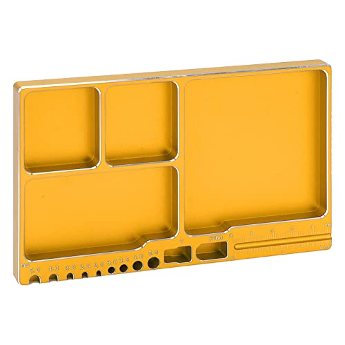 Magnetic Screw Tray, Aluminum Alloy RC Repair Tool Tray with Strong Magnetic Pad for Screws Nuts and Washers, Portable Magnetic Parts Tray for RC Cars Aircraft Helicopters (Gold) - color: Gold