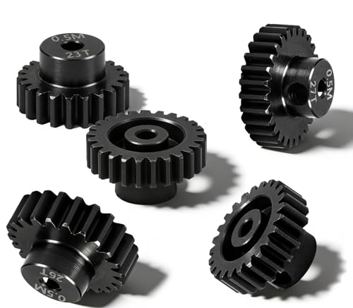 Hardened Steel 0.5M Pinion Gear 23T 24T 25T 26T 27T 2mm Shaft for RC Car, Compatible with ARRMA 1/14 Typhoon 1/16 Mojave 1/18 Granite, Losi 1/12, 0.5Mod 13T-27T Gear for Brushed Brush-Less Motors - size: 23-27T