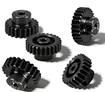 Hardened Steel 0.5M Pinion Gear 23T 24T 25T 26T 27T 2mm Shaft for RC Car, Compatible with ARRMA 1/14 Typhoon 1/16 Mojave 1/18 Granite, Losi 1/12, 0.5Mod 13T-27T Gear for Brushed Brush-Less Motors - size: 23-27T