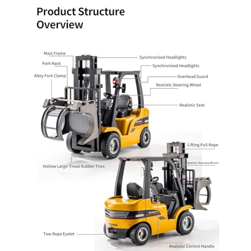 1577 1/10 RC Forklift, 2.4G Proportional Alloy 1577 Remote Control Forklift with Liftable Fork/Grabber Attachment, RC Engineering Vehicle, Enthusiasts Gift Collectibles - style: 1/10 RC Forklift
