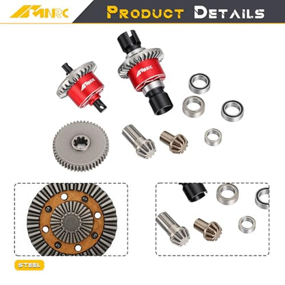 Alloy Front Rear Differential Diff & Spur Input Gear Kit for HyperGO 1/14 H14BM 14209 14210 Series Upgrades Part Red - color: Red
