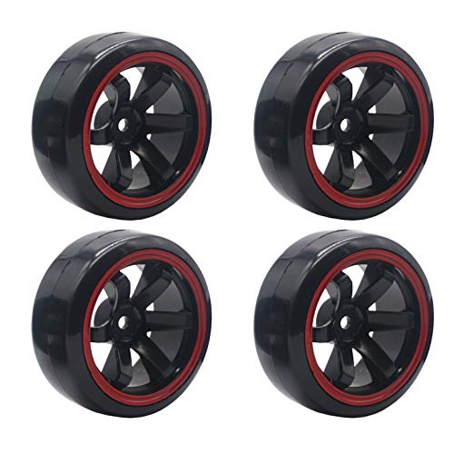 4Pack ShareGoo OD 2.44" RC Drift Tires Set,RC Hard Plastic Tyres & Wheel Rims 12mm Hex Compatible with Traxxas HSP Tamiya Kyosho HPI Redcat 1/10 On-Road Racing Drifting RC Car