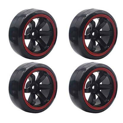 4Pack ShareGoo OD 2.44" RC Drift Tires Set,RC Hard Plastic Tyres & Wheel Rims 12mm Hex Compatible with Traxxas HSP Tamiya Kyosho HPI Redcat 1/10 On-Road Racing Drifting RC Car