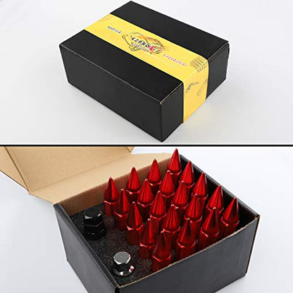 20Pcs Anti Theft Spikes Extended Tuner Wheel/Rims Lug Nuts M12X1.5+Socket (Red) - color: Red