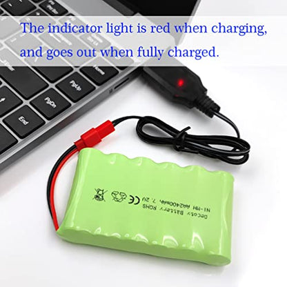 7.2V Ni-MH Battery Pack, 2400mAh Rechargeable AA Battery with USB Charge Cable, JST Plug for RC Car, Truck, Tank, Boat, Toys