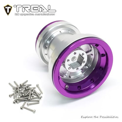 TREAL Aluminum 7075 Beadlock Wheels Set of 4 for 1/18 Mini LMT Monster Truck(Silver-Purple) - color: Silver-Purple