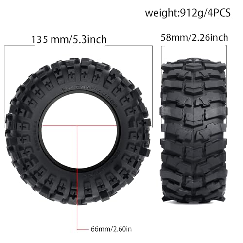 2.6'' Crawler Tires Rubber Mud Tyres OD 5.3'' (4PCS) for Axial SCX10 TRX4/6 GEN7/8 FCX10 RBX10 MJX H8H MK07 KM4 4082/83 1/7 1/8 1/10 Crawler Car (C) - color: C