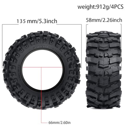 2.6'' Crawler Tires Rubber Mud Tyres OD 5.3'' (4PCS) for Axial SCX10 TRX4/6 GEN7/8 FCX10 RBX10 MJX H8H MK07 KM4 4082/83 1/7 1/8 1/10 Crawler Car (C) - color: C