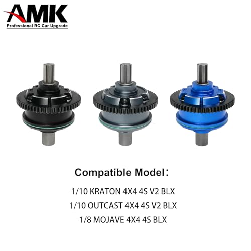 AMK 57T Metal Center Diff Set, Replaces ARRMA ARA311165 Steel Center Differential, Compatible with Arrma 1/10 Kraton Outcast 4S V2 BLX, 1/8 Mojave 4S BLX – Upgrade Parts & Accessories (Blue) - color: Blue