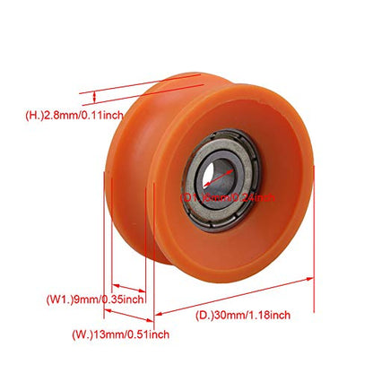 4Pieces 6x30x13mm Plastic Coated Sealed Bearings Steel 606ZZ Deep U Groove Guide Pulley Rail Ball Rolling Bearing Wheel Orange