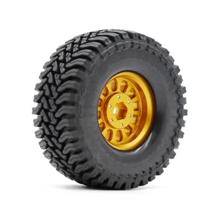 1.3” Brass Beadlock Wheels & All-Terrain Tires Set for 1/18 1/24 RC Crawler TRX4M, Axial SCX24 / AX24, Redcat Ascent-18, FMS FCX24, -5.40mm Offset, 7mm Hex, 4 pcs, Gold - color: Gold