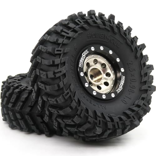 RC 1.0 Mud Tires Tyres 64 * 25mm & Aluminum 1.0 beadlock Wheels (+1mm & -3mm Offsets) Black Champagne Rims Hex 7mm for RC Micro Crawler FMS24 FCX24 1/18 TRX4M 1/24 SCX24 - color: Black & Champagne