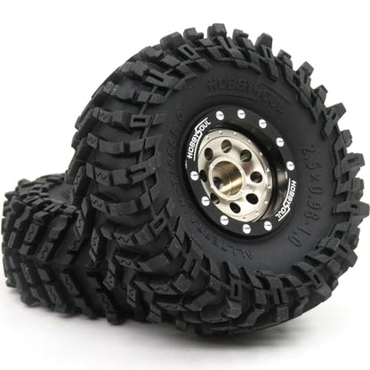 RC 1.0 Mud Tires Tyres 64 * 25mm & Aluminum 1.0 beadlock Wheels (+1mm & -3mm Offsets) Black Champagne Rims Hex 7mm for RC Micro Crawler FMS24 FCX24 1/18 TRX4M 1/24 SCX24 - color: Black & Champagne